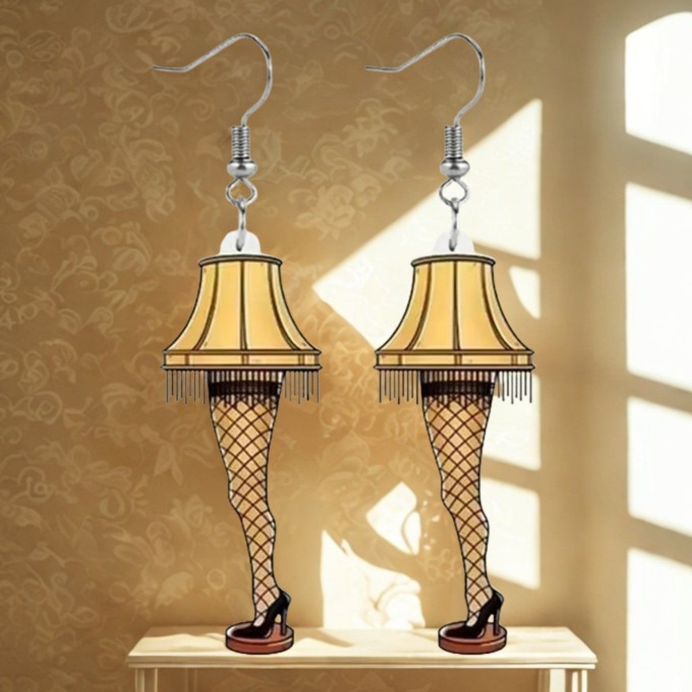 New Leg Lamp Dangle Earrings Yellow Christmas Movie Kitsch Novelty Gift Jewelry